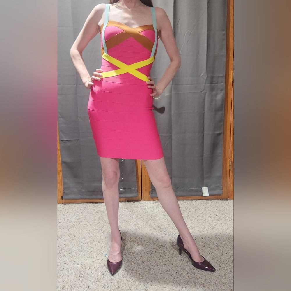 Pink Multicolor Bandage Bodycon Dress